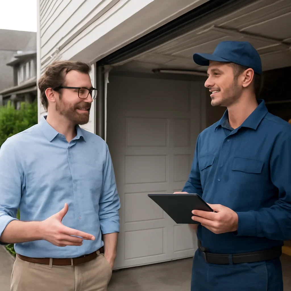 Homeowner in Vancouver discussing garage door spring repair