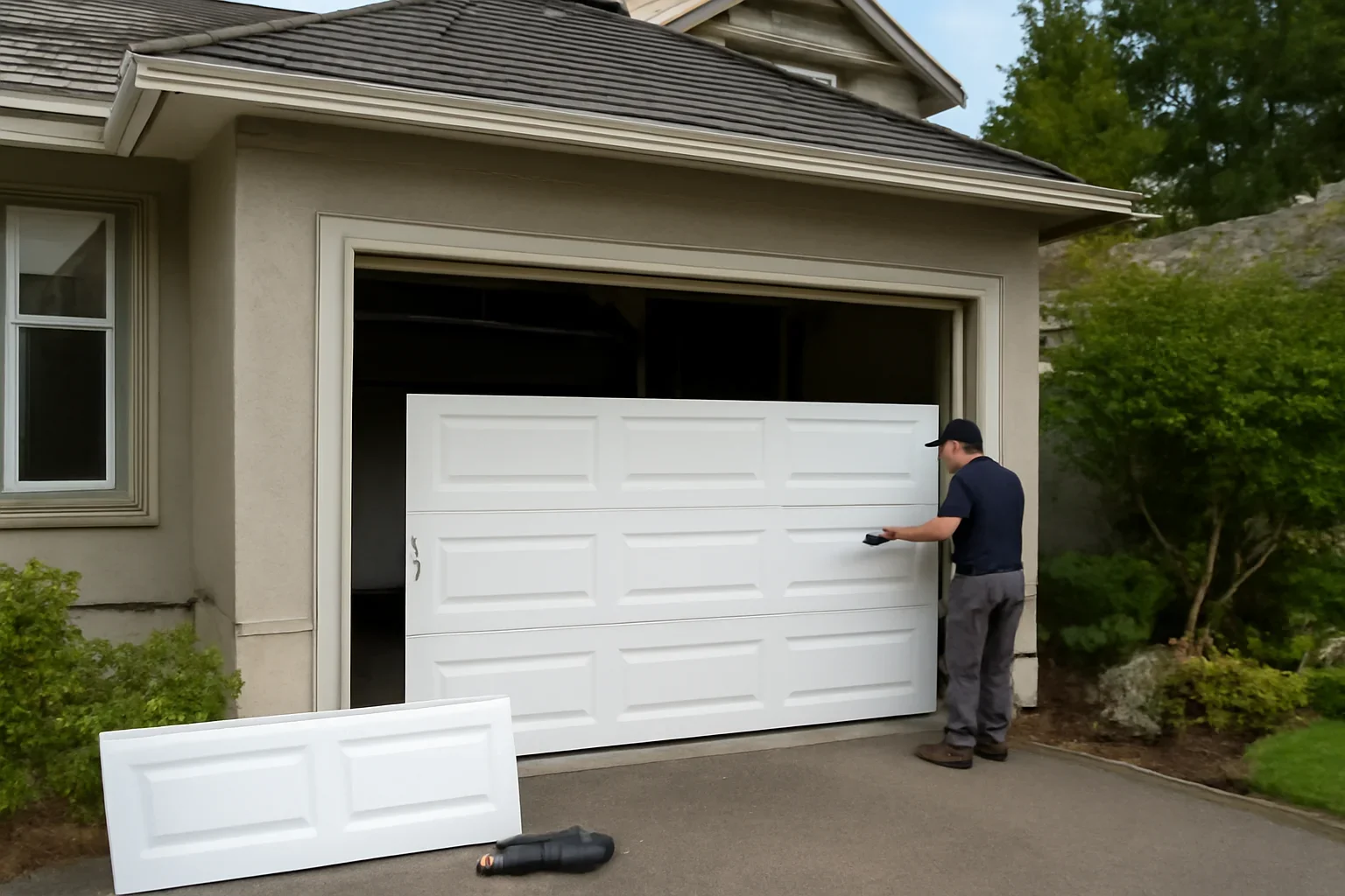 Garage door replacement at a home in West Vancouver