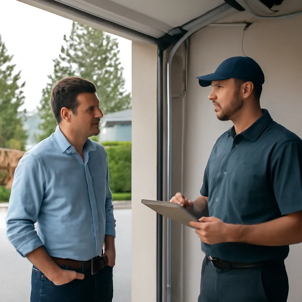 Homeowner in West Vancouver discussing garage door spring repair needs