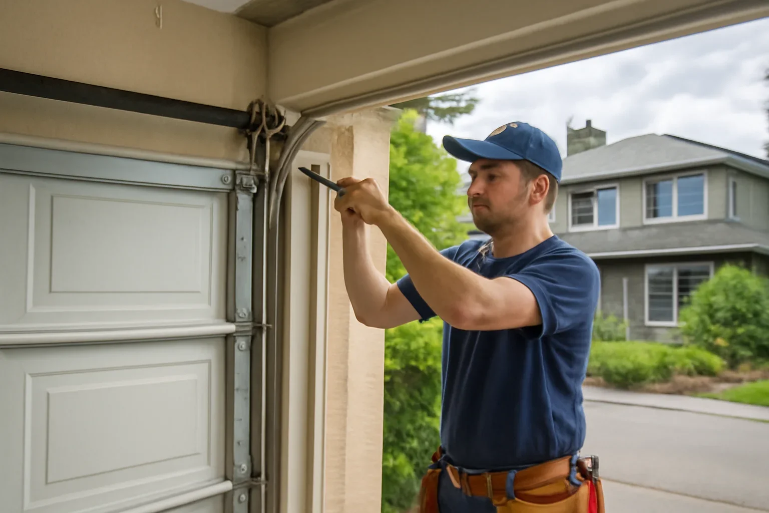 Garage door spring repair at a home in West Vancouver