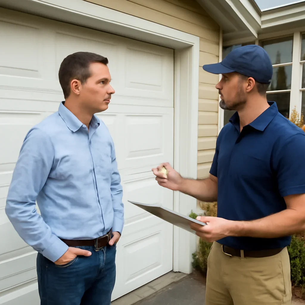 Homeowner discussing garage door repair needs in White Rock BC
