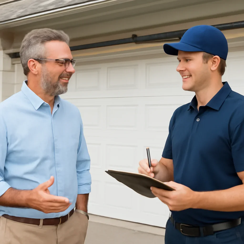 Homeowner discussing garage door spring repair needs in White Rock BC