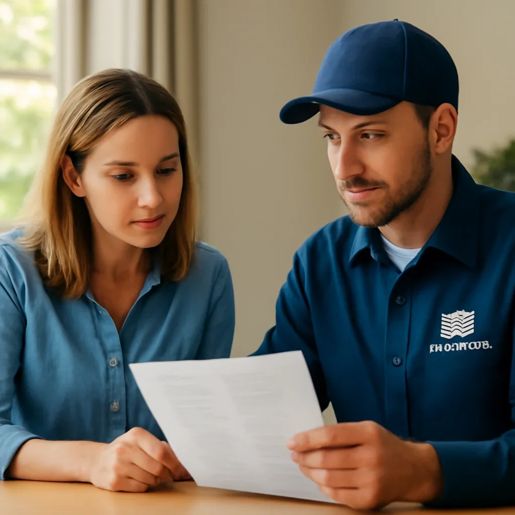 Homeowner choosing between garage door service options in British Columbia