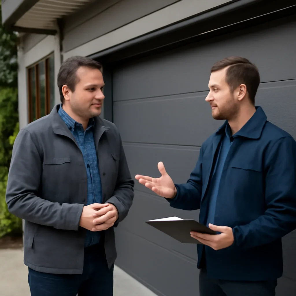 Property owner discussing a specialized garage door project in British Columbia